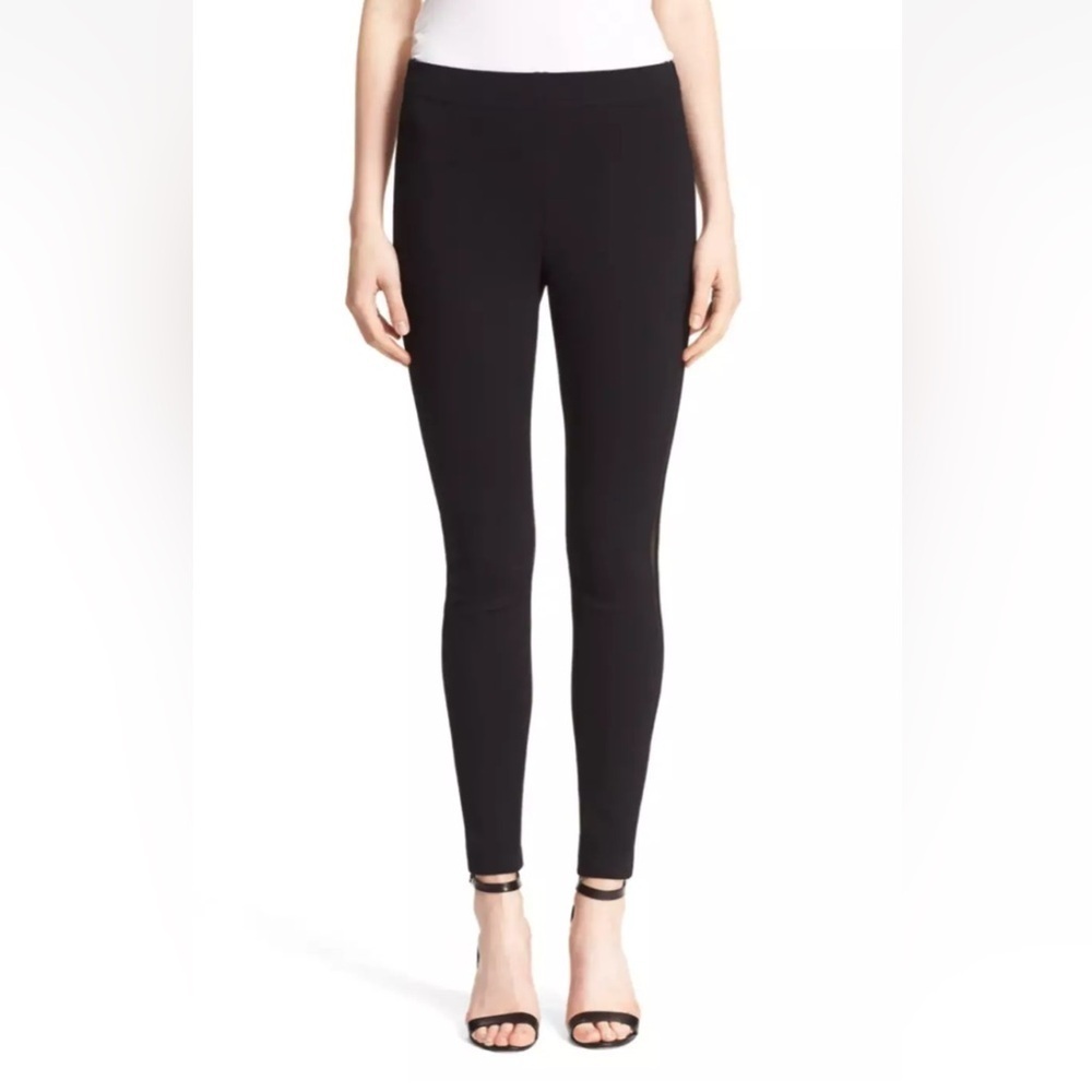 ST. JOHN Black Milano Knit Legging Mesh Side Seam Accents Stretch Pants 10